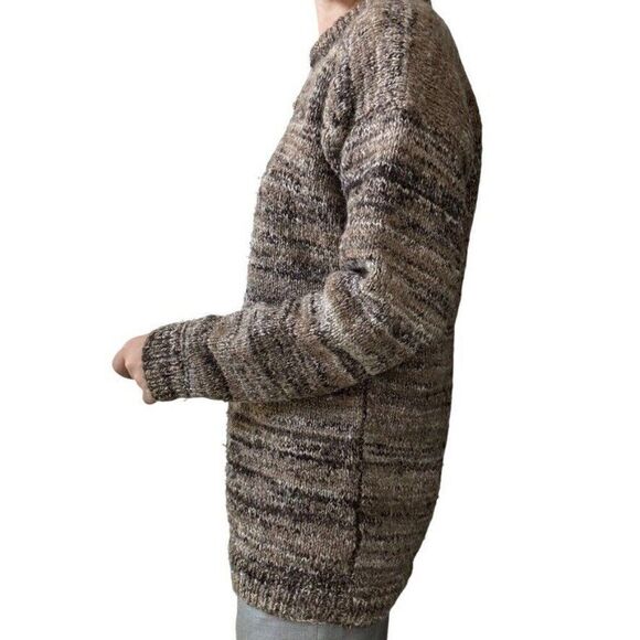 Vintage Hand Knit Brown 100% Wool Chunky Oversized Cozy Fall Sweater XL - Picture 4 of 6